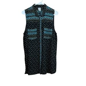 Akemi + Kin Anthropologie Sleeveless Button Up Blouse Women's L Boho Geo Print‎